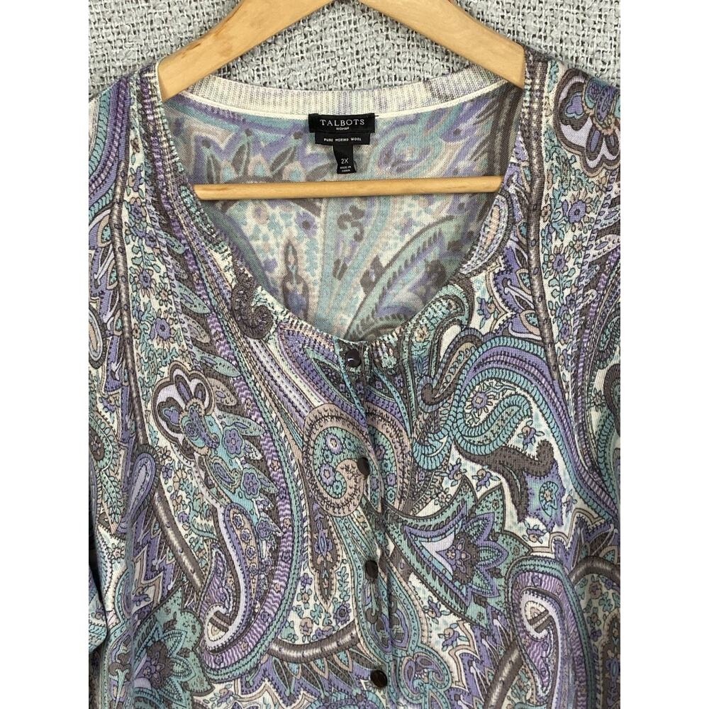 Talbots 100% Merino Wool Cardigan Sweater Women’s 2X Paisley Quiet Luxury Pretty - Picture 3 of 14